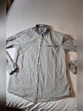 RedTag Man Brand Shirt Size Large Blue Stripe Mandarin Collar No Care Tag